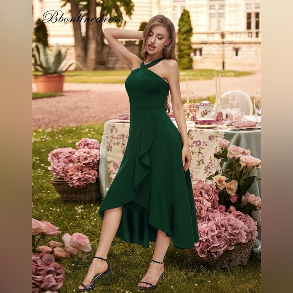 Bbonlinedress Halter Prom  Dress Ruffled Maxi Hi-Lo Evening Party 2025 Dress - Picture 2 of 5